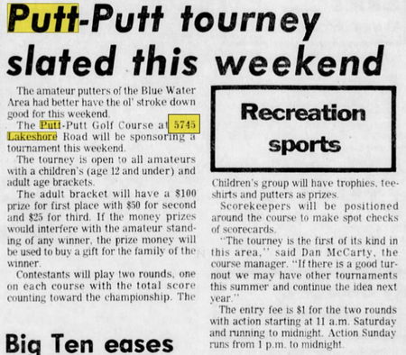 Lakeshore Putt-Putt Golf - May 1974 Article (newer photo)